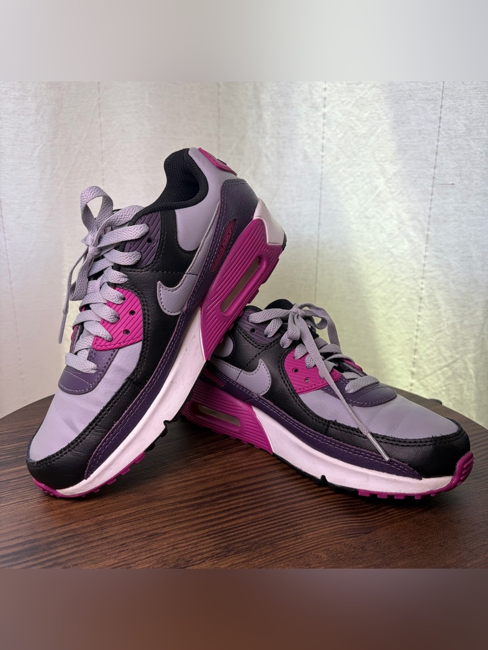Nike Air Max 90 GS US 5Y Grey Purple Pink Sneakers HF6358-003 Excellent